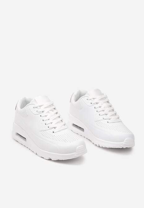 Białe Casualowe Sneakersy na Płaskiej Podeszwie Ozdobione Perforacją i Transparentną Wstawką Dunelia