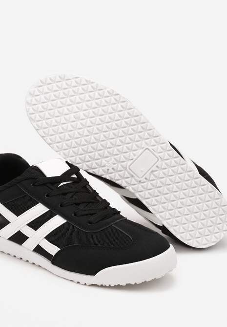 Czarne Sneakersy na Płaskiej Podeszwie z Geometrycznym Wzorem Rivmi