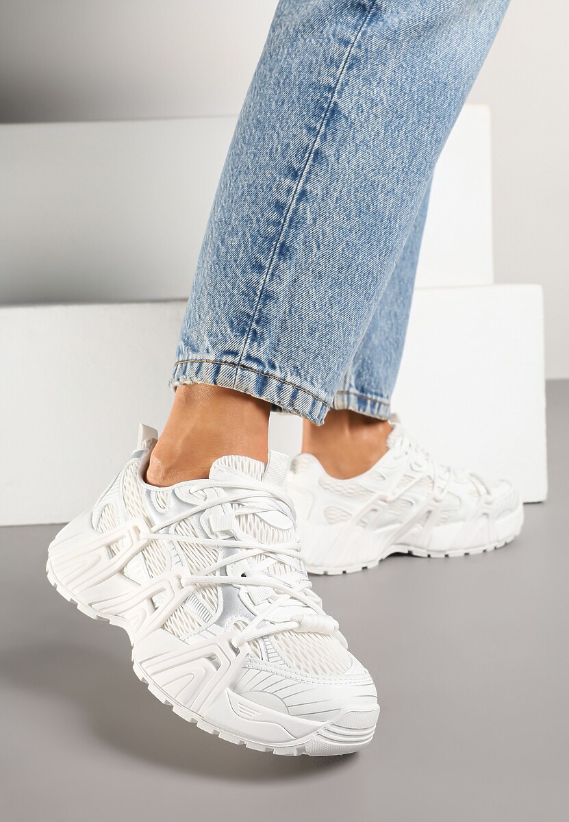 Białe Sneakersy z Designerskim Sznurowaniem Nuritha