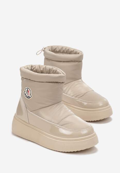 Ciemnobeżowe Krótkie Śniegowce na Grubej Podeszwie ze Ściągaczem Mitta