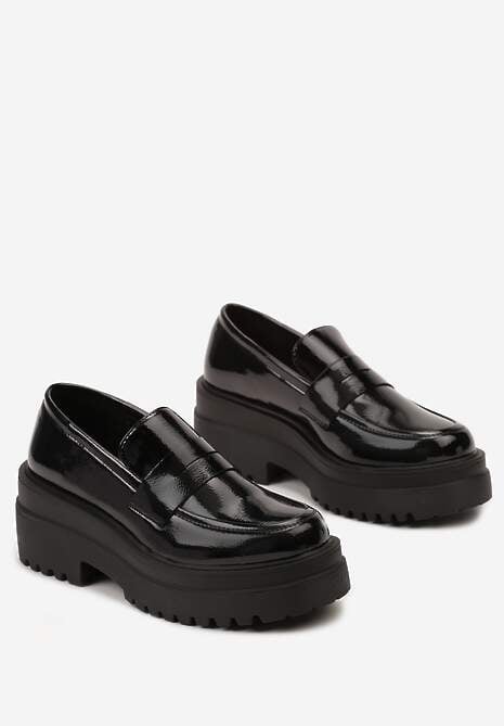 Czarne Lakierowane Mokasyny Chunky z Grubą Podeszwą Reitiss