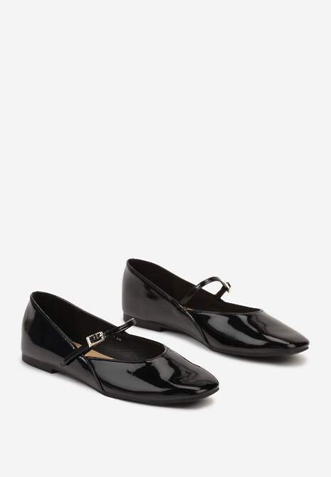 Czarne Casualowe Balerinki Mary Jane z Ozdobnym Paseczkiem ze Sprzączką Nailira