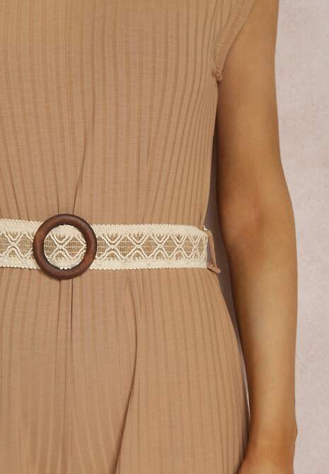 Beżowy Kombinezon z Paskiem Artyse