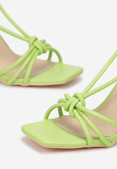 Zielone Sandały z Kwadratowym Noskiem i Supełkiem na Słupku Shecin