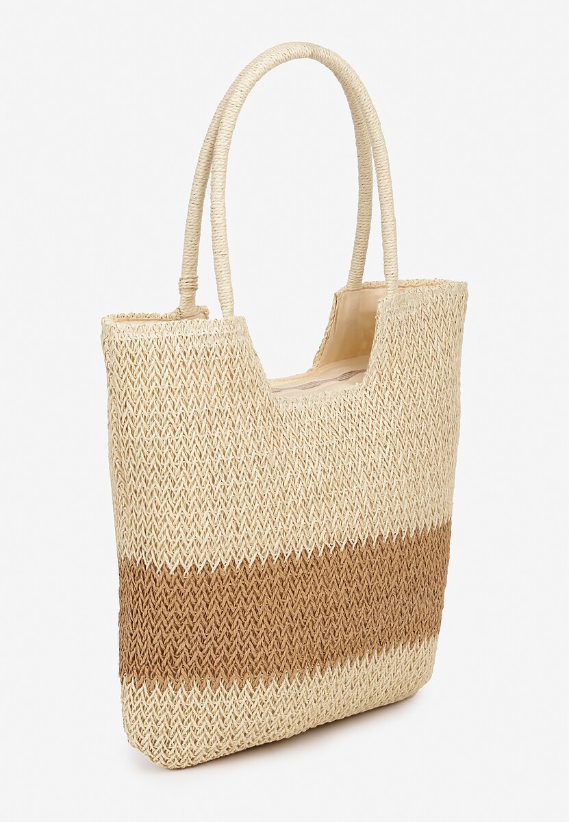 Beżowa Torebka z Plecionki na Rączkach z Chwostami Livonia