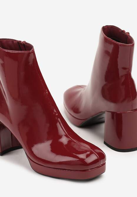 Bordowe Lakierowane Botki Vices na Słupku i Platformie Falesia