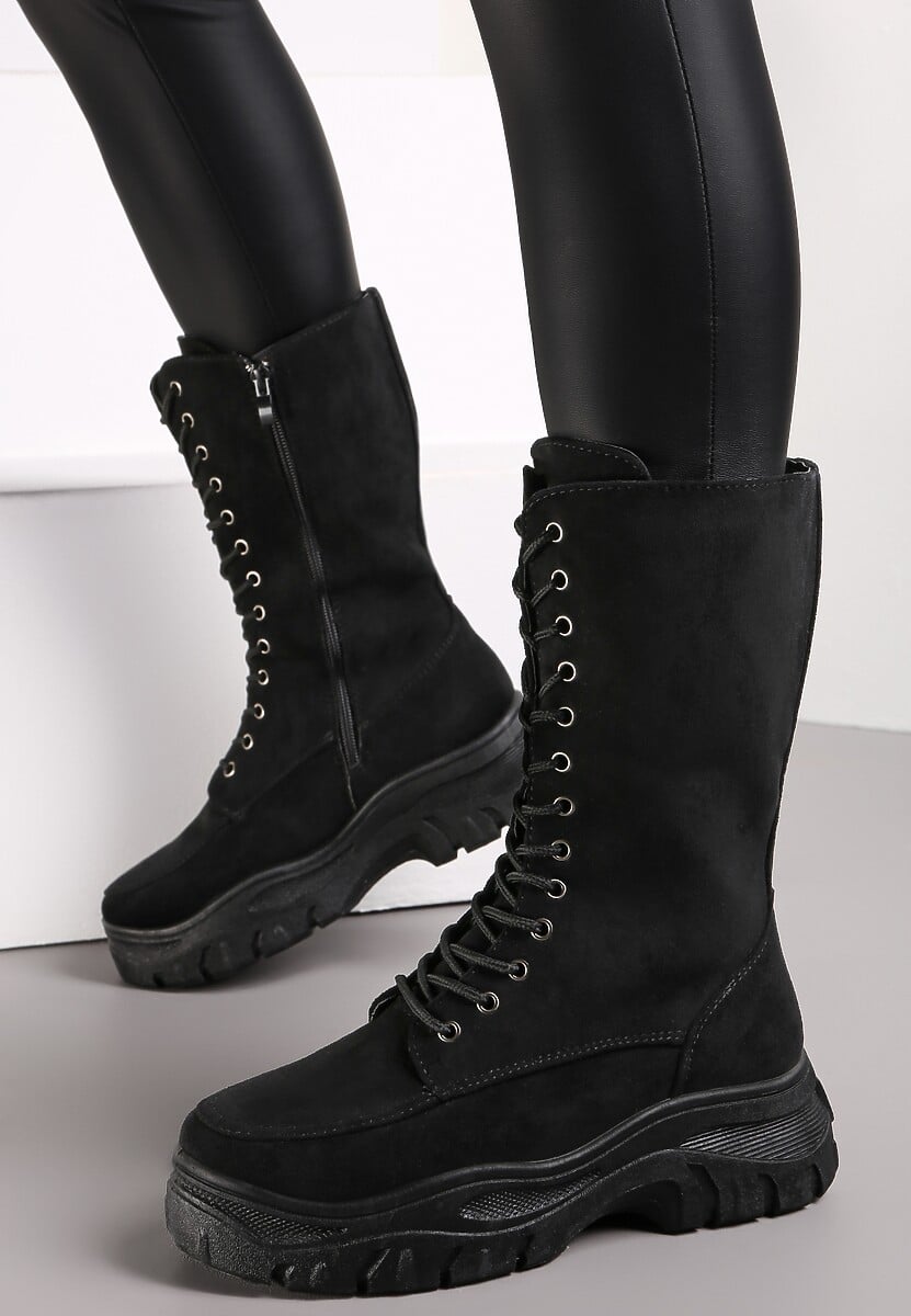 Czarne Botki Workery na Grubej Podeszwie Proniche