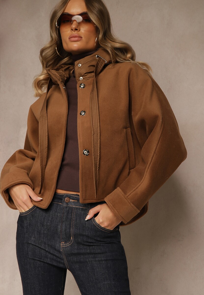 Brązowa Nietoperzowa Kurtka Przejściowa z Kapturem Amiree
