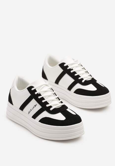 Biało-Czarne Sneakersy w Stylu Kultowych Tenisówek na Grubej Podeszwie Agerla