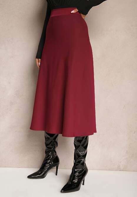 Bordowa Casualowa Rozkloszowana Spódnica Dorilena