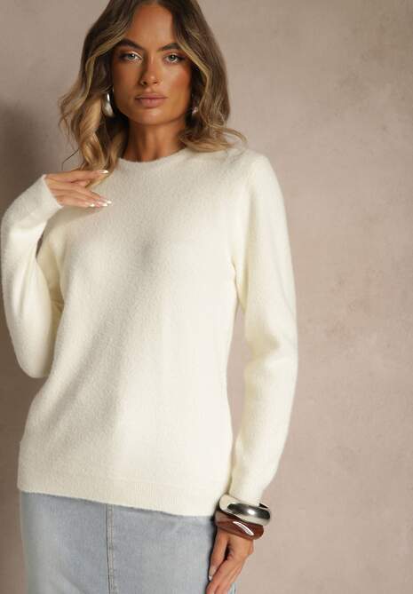 Jasnobeżowy Sweter z Wełną ze Ściągaczami Furrive