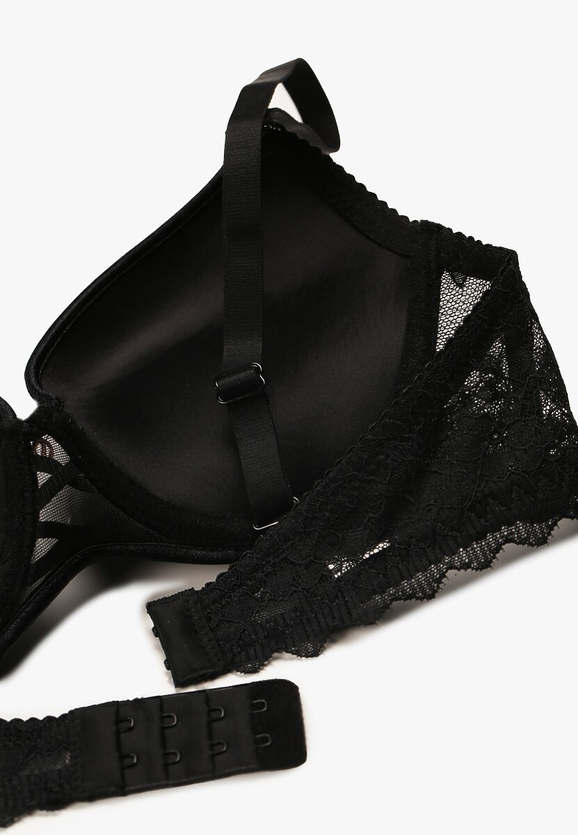 Czarno-Różowy Biustonosz Push-Up z Subtelną Koronką Alenmdra