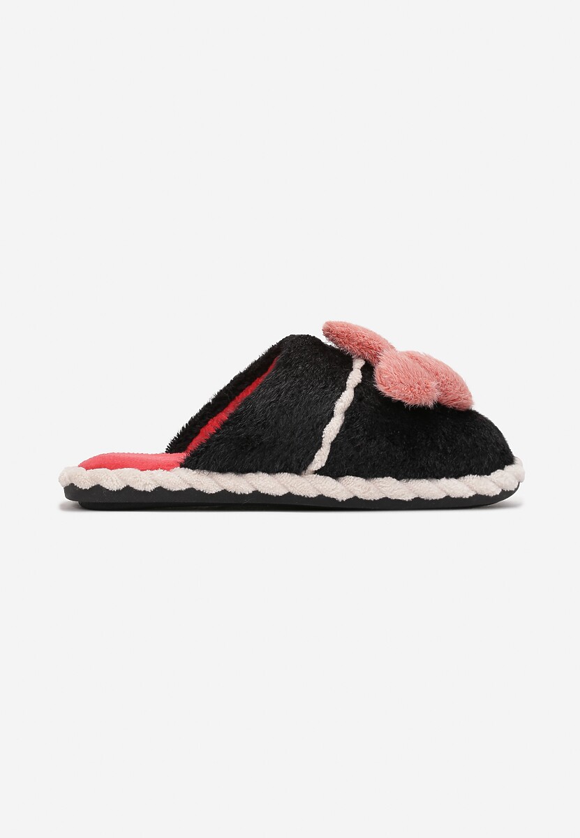 Czarne Kapcie z Futerkiem i Ozdobą Zretol