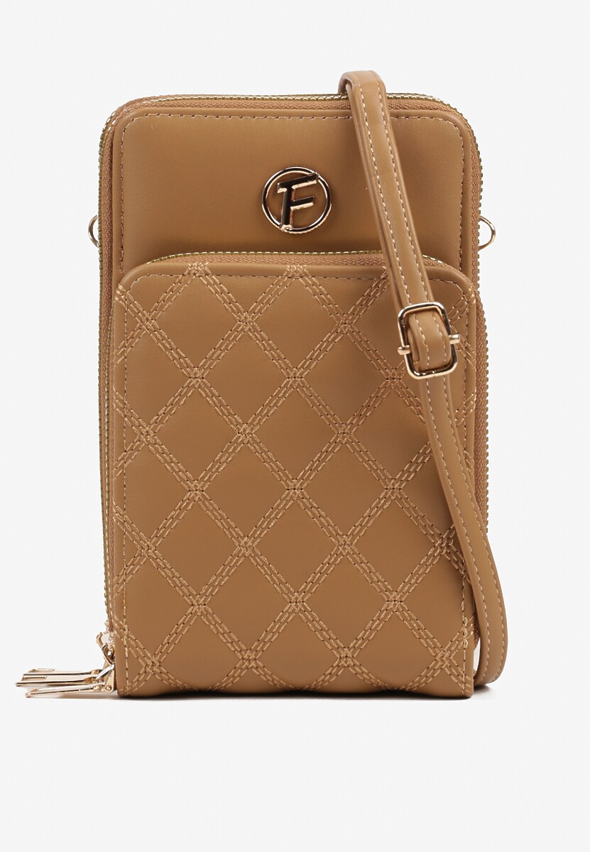 Jasnobeżowa Torebka Etui Ozdobiona Pikowaniem i Metaliczną Aplikacją Juria