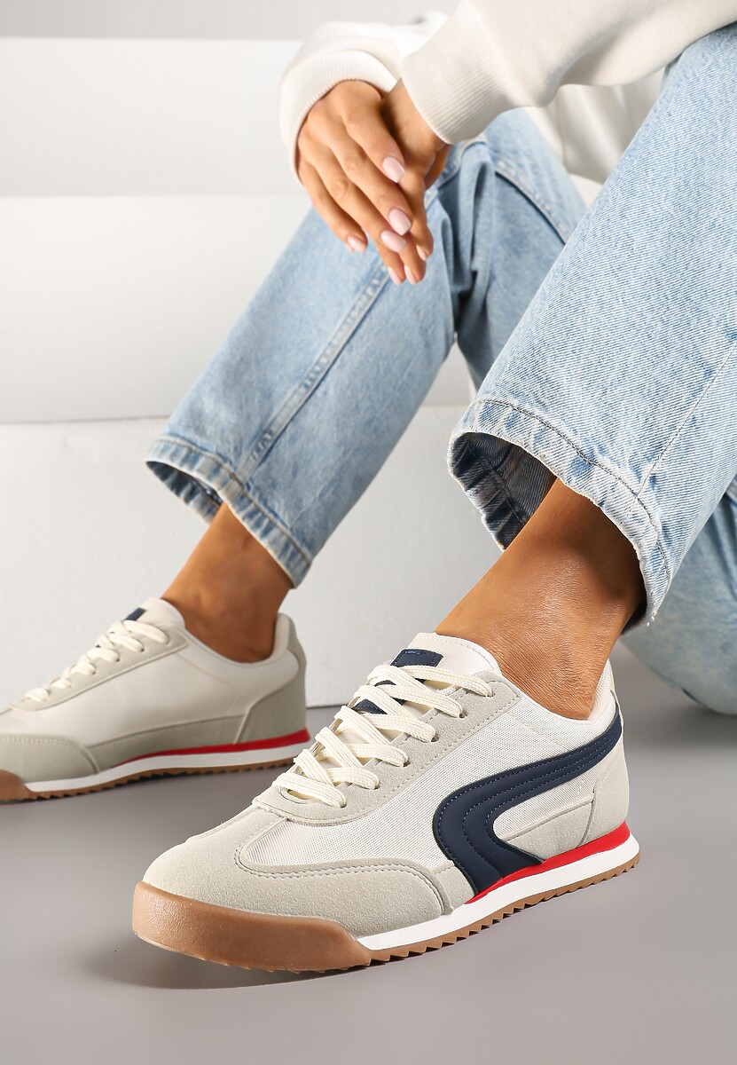 Beżowo-Szare Basicowe Sneakersy Ellimira