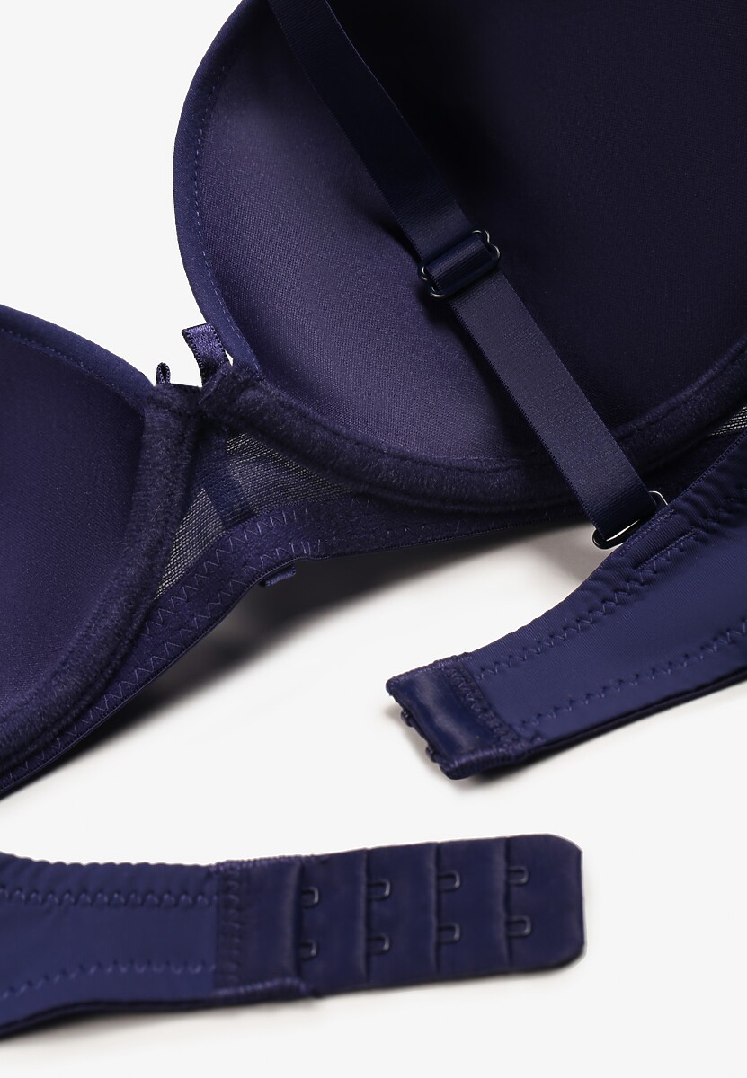 Granatowo-Różowy Biustonosz Push Up Ozdobiony Kwiatowym Wzorem i Kokardką Amaril