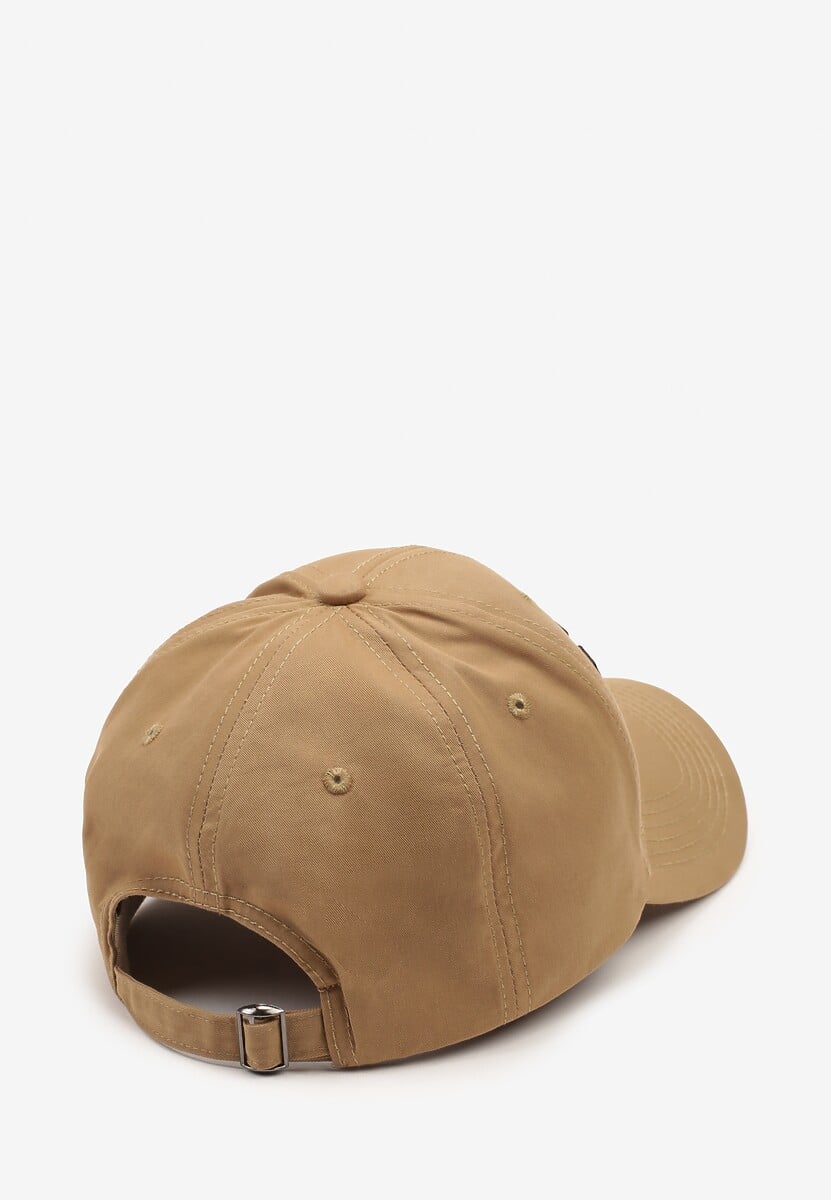 Ciemnobeżowa Czapka z Bawełny z Daszkiem i Napisem Mirazi