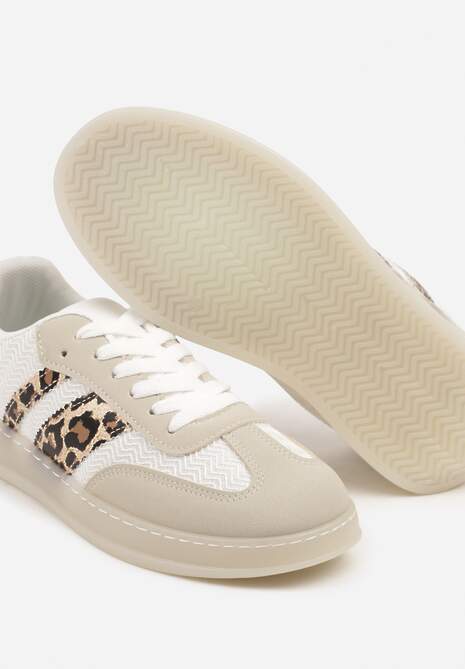 Beżowo-Panterkowe Klasyczne Sneakersy Tenisówki na Półprzezroczystej Podeszwie Niniel