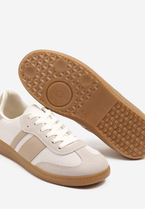 Beżowe Sneakersy na Kauczukowej Podeszwie Ozdobione Paskami Emidi