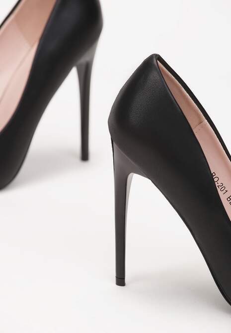 Czarne Szpilki z Ekoskóry i Szpiczastym Noskiem Caliane