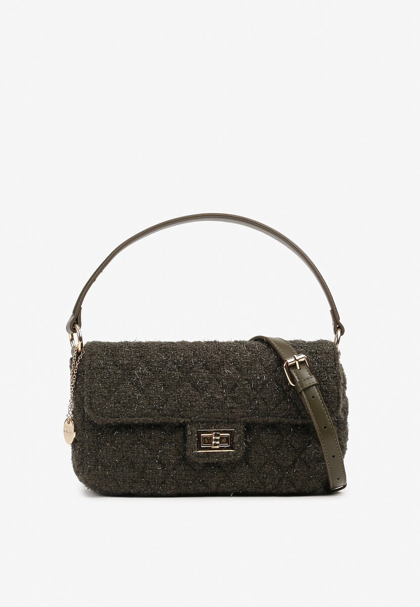 Czarna Pikowana Torebka na Ramię z Dołączonym Paskiem Seandiel