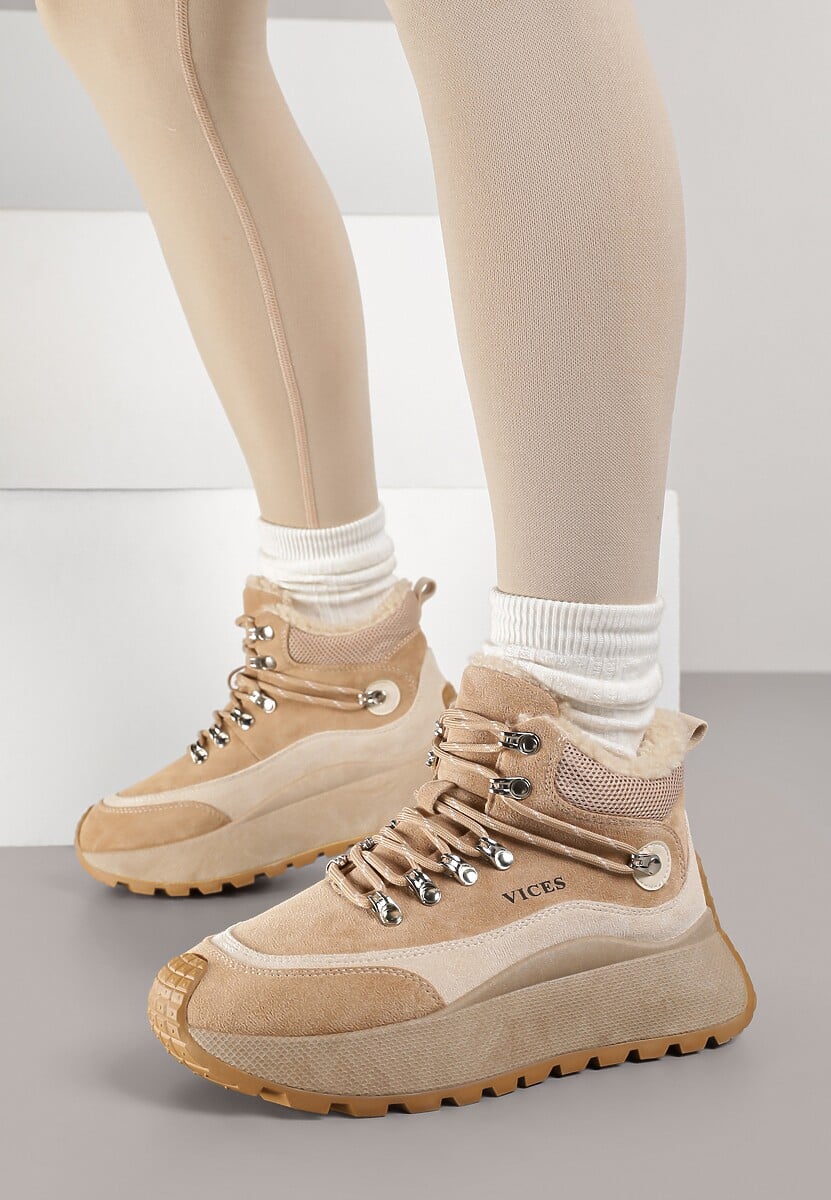 Brązowe Sneakersy Śniegowce Vices na Platformie w Sportowym Stylu Nelsella