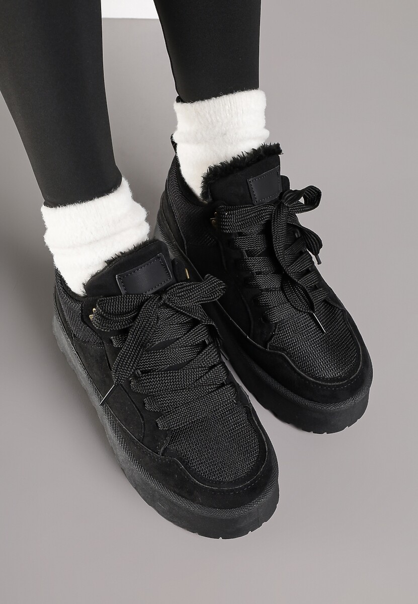 Czarne Sneakersy Śniegowce na Platformie Velavine