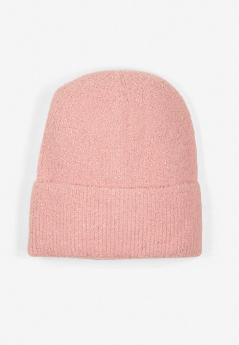 Jasnobeżowa Czapka z Metaliczną Nicią i Wywinięciem Temivra