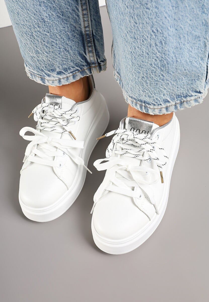 Biało-Srebrne Sneakersy z Podwójnym Sznurowaniem Zdivoria