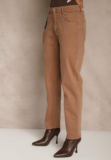 Brązowe Jeansy Mom Fit High Waist Kasena