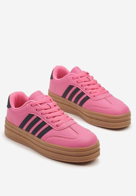 Różowo-Granatowe Sneakersy Kultowe Tenisówki na Grubej Podeszwie z Tłoczeniami Ellimia
