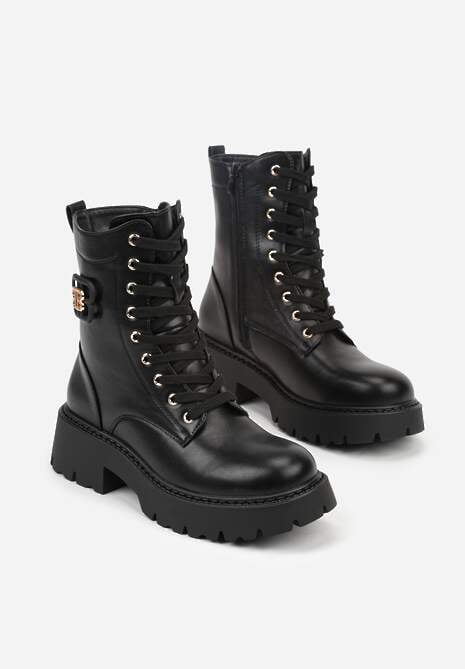 Czarne Botki Workery VICES z Metalicznym Zdobieniem na Cholewce Cevea