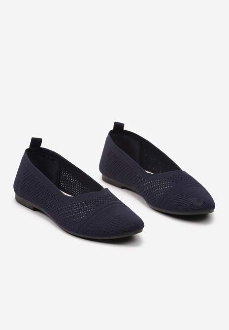 Granatowe Płaskie Balerinki z Siateczkowego Materiału Nelibra