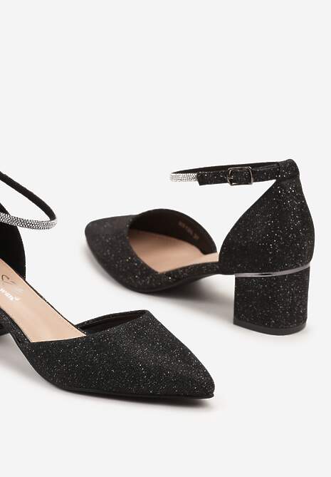 Czarne Eleganckie Czółenka Ozdobione Cyrkoniami i Brokatem Navilinne