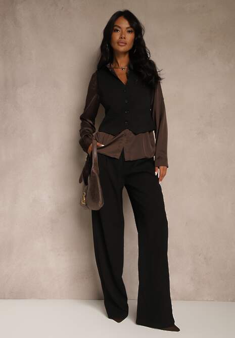 Czarna Kamizelka na Guziki bez Rękawów Ellowen