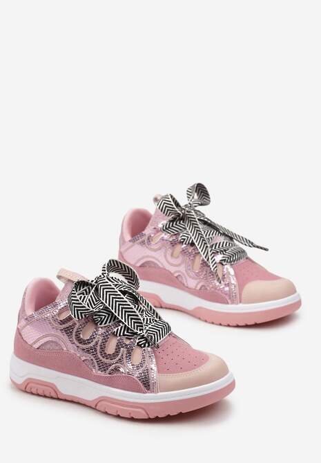 Różowe Sneakersy Ozdobione Brokatem z Oryginalnym Sznurowaniem Patricie
