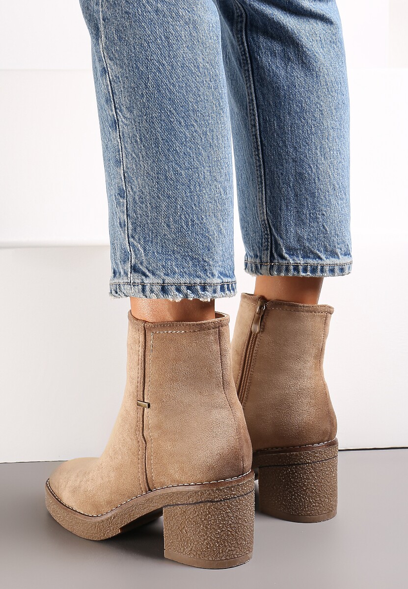 Beżowe Botki na Kwadratowym Słupku Addalynn