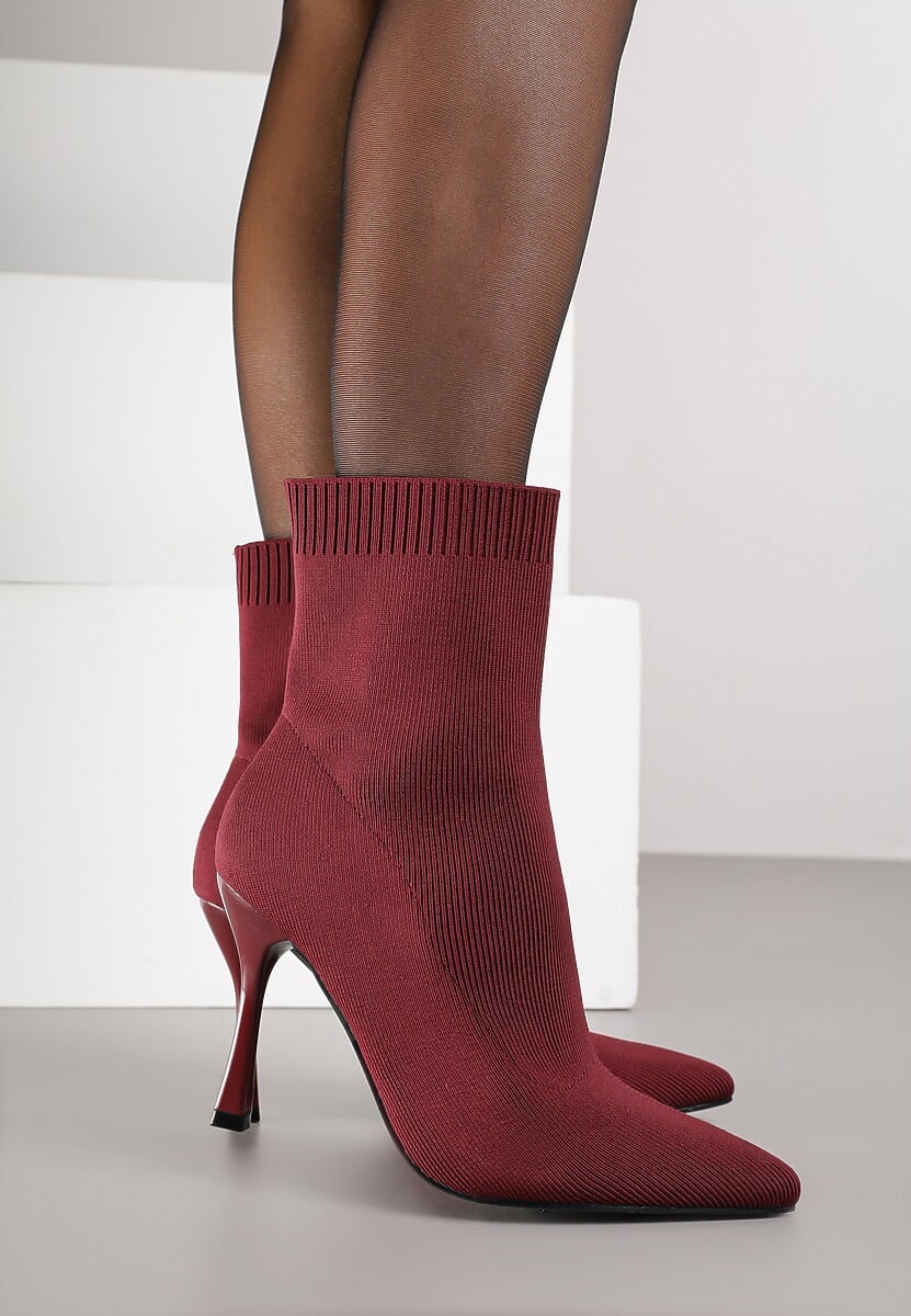 Bordowe Botki na Szpilce Vices z Elastyczną Cholewką Nallafia