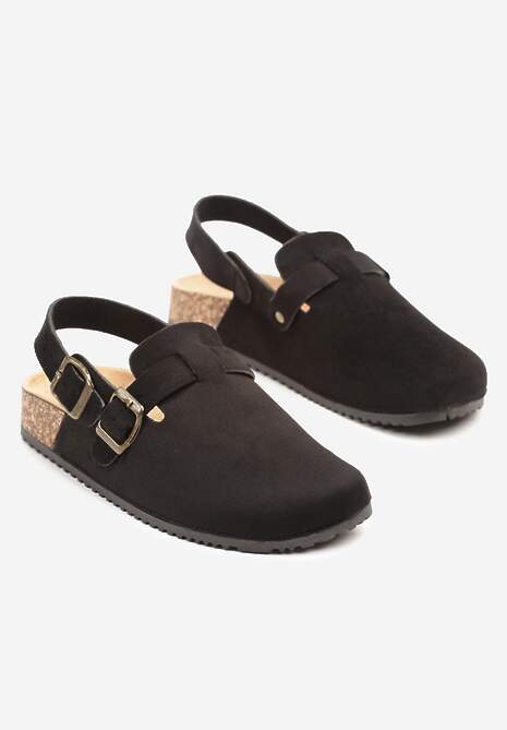 Czarne Sandały Chodaki z Ozdobną Klamerką i Paskiem Senelra