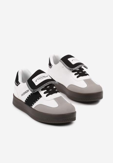 Biało-Czarne Sneakersy na Platformie z Kontrastującymi Detalami i Wywiniętym Językiem Amirila