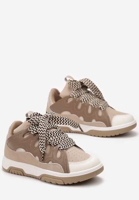 Ciemnobeżowe Sneakersy z Szerokimi Sznurówkami Nolita