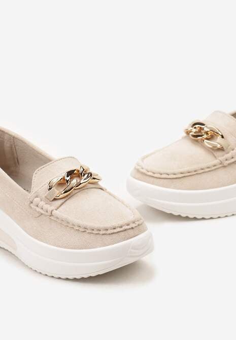 Beżowe Mokasyny z Łańcuszkiem na Wysokiej Platformie Iracana
