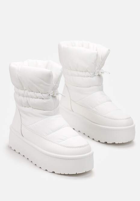 Białe Śniegowce ze Ściągaczem na Grubej Podeszwie Lunne