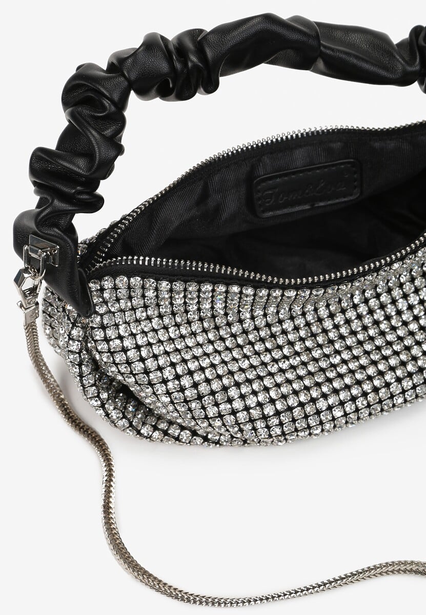 Czarno-Biała Torebka Wieczorowa z Cyrkoniami i Satynowym Uchwytem Oscare