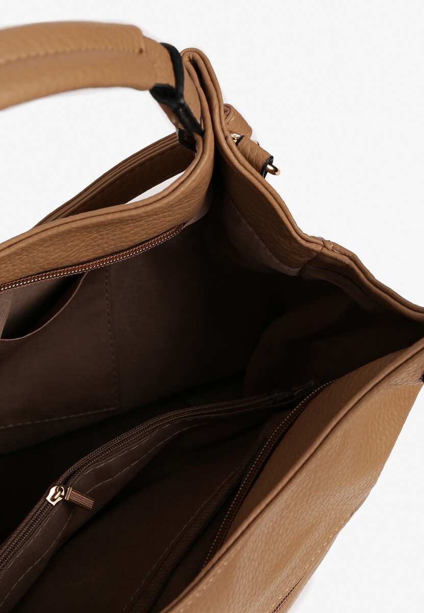 Ciemnobeżowa Duża Torebka na Ramię z Regulowanym Dodatkowym Paskiem Zemeriana