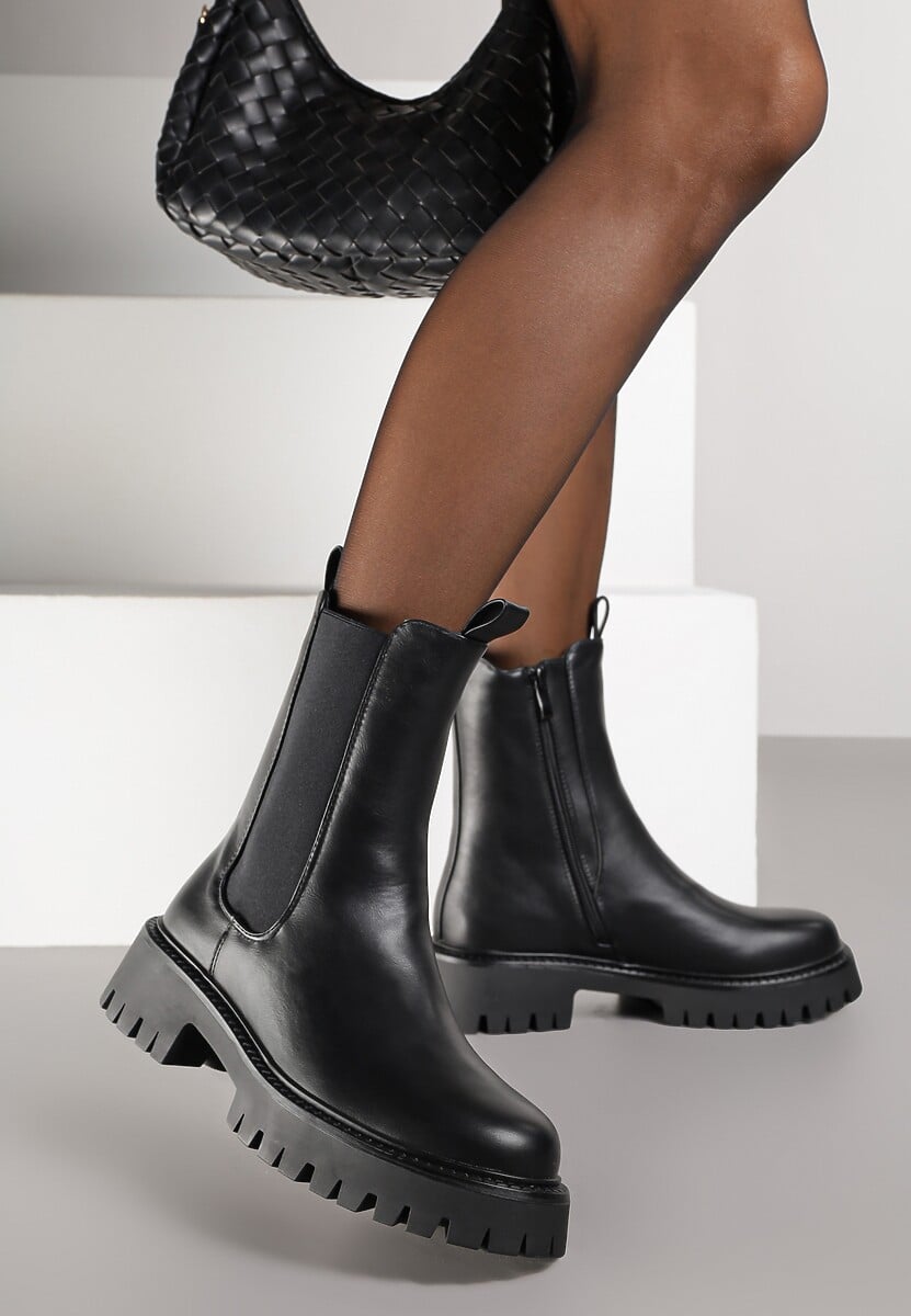 Czarne Wysokie Botki w Stylu Sztybletów Ridvira