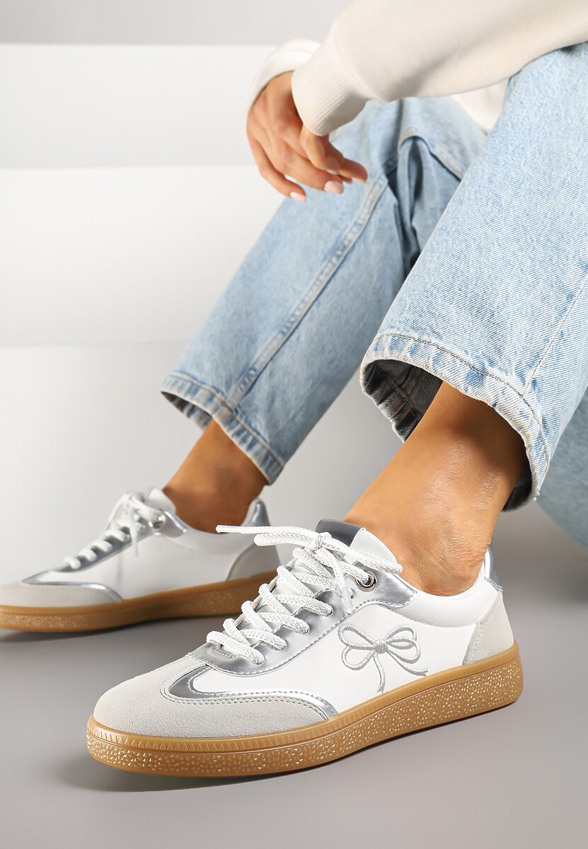 Białe Sneakersy Tenisówek ze Wzorem Kokardki Maritiela