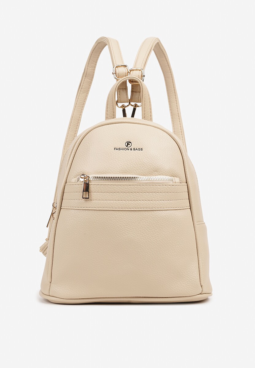 Beżowy Casualowy Plecak z Metaliczną Aplikacją i Regulowanymi Szelkami Haliriss