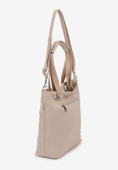 Ciemnobeżowa Duża Torebka na Ramię Ozdobiona Metalową Klamrą z Rączkami i Regulowanym Paskiem Arevia