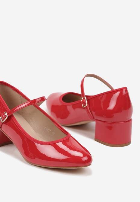Czerwone Półbuty Lakierowane na Słupku Mary Jane Zapinane na Sprzączkę Timaree